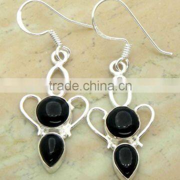 GENUINE BLACK OYNX AND .925 STERLING SILVER EARRINGS