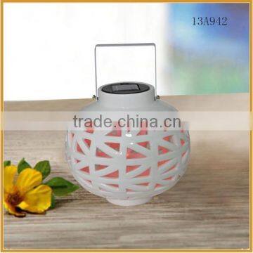 portable ceramic hanging lantern solar led lights for garden decorative