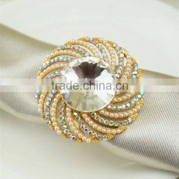 High quality gold silver alloy rhinestone napkin ring for wedding chair decoration