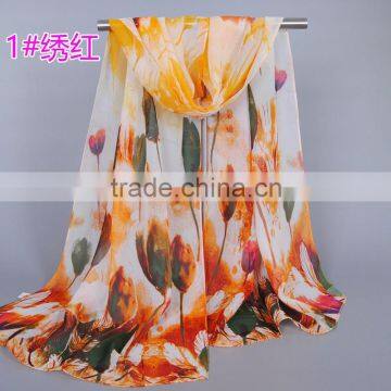 ladies tulip flower pattern chiffon silk spring thin scarf muslim hijab fashion Muffler /shawls 160*50 cm