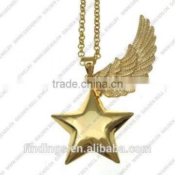 FN3291simple design Maternity Necklace, star bola charm with angel wing, meaningful pendant necklace