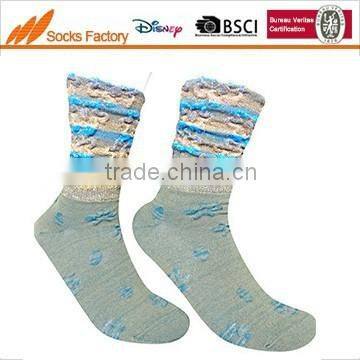 200Needle women cotton socks wrinkled welt knitted with soft smooth lurex