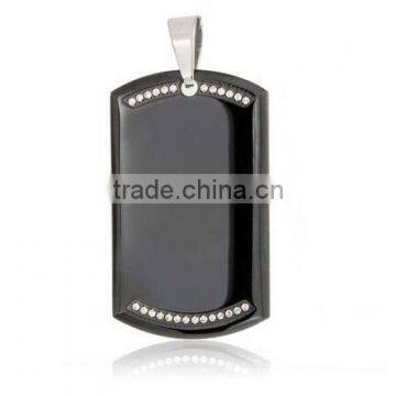 CNC White Stone Black Plated Pendant Men's Stainless Steel Pendant Jewelry Can be Custom