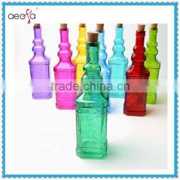 1L Water Colored Glass Bottle For Juice With Cork