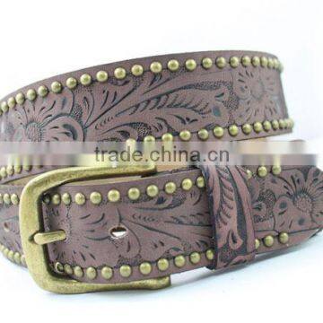 2016 New Design Western Floral Embossed Fashion Leather Belt