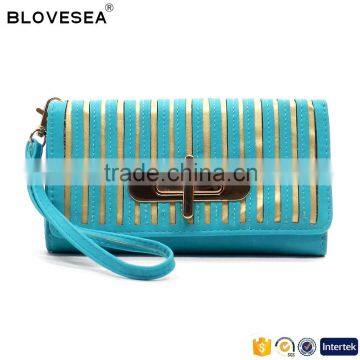 European Style Contrast Color Hollow Out Design PU Leather Fashionable Lady Wallet