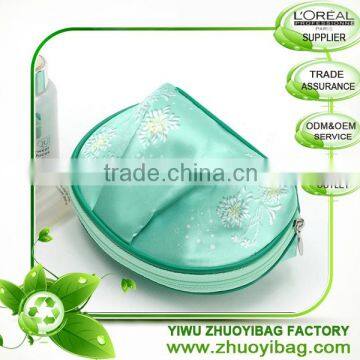 ZY187 Brand New Lake green shell shape Cosmetic bag Satin