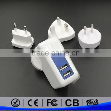 Multi plugs travel charger dual USB 5V 3.1A