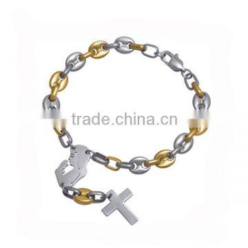 Bulk italian religious costume jewelry stainless steel bracelet with IPG TWO TONE LB3249