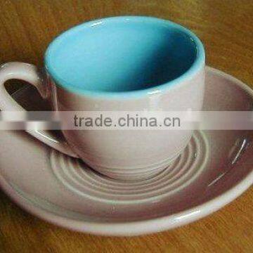 Glazed Stoneware Coffee Cup and Saucer