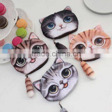 2016 New Coin Purses Ladies 3D Printing Cute Cat Wallets Small Zipper Change Cion Purses