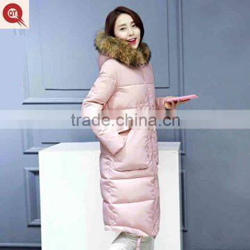 cheap high quality raccoon fur trimmed hoodie latest design long coat for women winter coats with fur