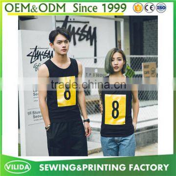 Custom new fashion couple's casual singlet loose printed tank top