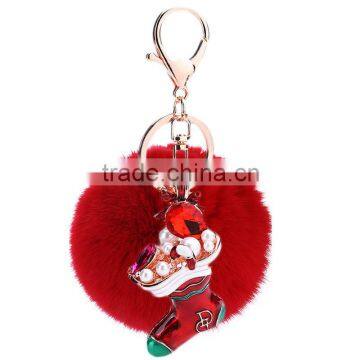 8cm Rex Rabbit Socks Fur Ball Keychain Car Ornaments Bag Pendant Keyring Fur Pom Pom Keychain Valentine's Gift