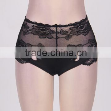 High waist black transparent lace panty