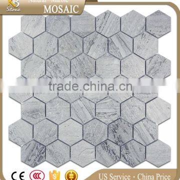 Blue wooden 2'' hexagon floor tile marble mosaic