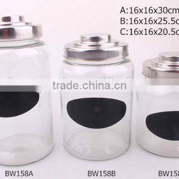3size big glass canister with metal lid