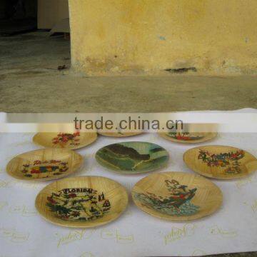 press bamboo round dish with painting inside