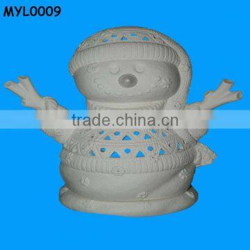 Ceramic Bisque Snowman Antique Figurine Lamps