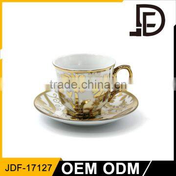 Wholesale Gold Electro Plating Custom Printed Durable Porcelain Tea Cup and Saucer photo-2