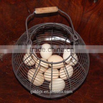 Oval Metal Wire Storage Basket With Wooden Handle photo-5