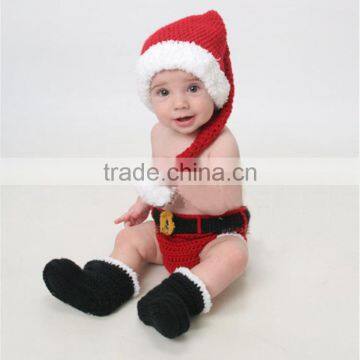 Crochet Christmas Costume Hat&Diaper/Pants Set Newborn Baby Photo Props Toddler Santa Photography Props photo-3
