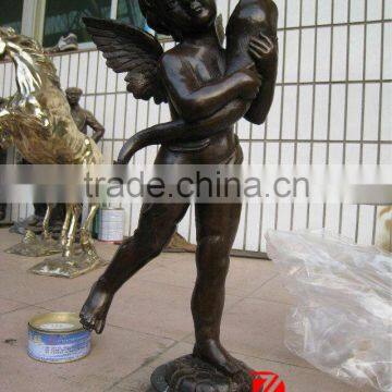 Bronze baby angel sculpture hold a fish statue