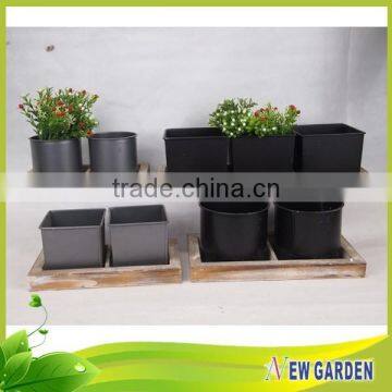 Wooden holder with black and grey flower pot / Popular shelf for flower pot