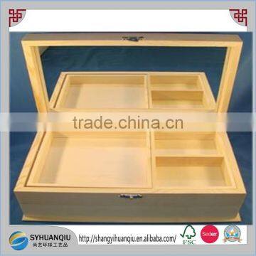 Plain wooden storage jewelry box with glass lid