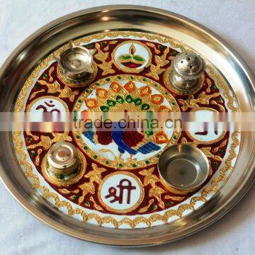 Hand Painted Copper Finish Wooden Temple With 2 Drawers photo-6