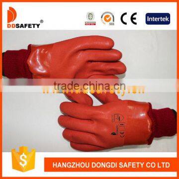 DDSAFETY Orange Pvc Sandy Finished Glove With Acrylic Boa Liner