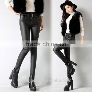 High Waist Faux Leather Fleece Lined Winter Leggings Black pu Coated Pants photo-2