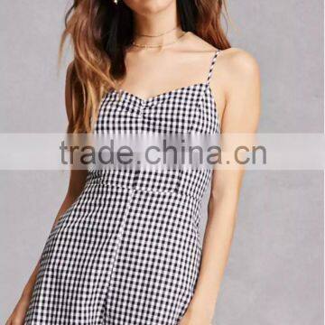 Fashion Spaghetti Straps Sleeveless Lush Gingham Tie-Back Sexy Womens Romper photo-3