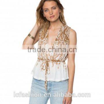 Wholesale Women Clothing Sleeveless V-neck Printed Sexy Top 2017 photo-3