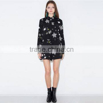 HAODUOYI Women Fashion Star Sky Printed Playsuits Slim Long Sleeve Jumpsuits photo-5