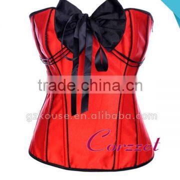 Satin Black Bow Decoration Red Wonder Woman Corset Tops