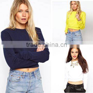 Fashion Street Casual Sports Candy Color O-neck Short Design Long-sleeve Bare Midriff Sweatshirt Top