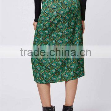 New Arrival Customized 95% Rayon 5% Spandex Floral Split Front Midi Skirts Green Split Floral Skirts photo-5