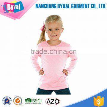 100% cotton pink t shirts 120gsm wholesale Toddlers Crew Neck Long Sleeve tshirt Kids clothing OEM