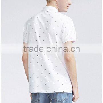 Men's White Polka Dot Printed Softextile Polo Shirt photo-3