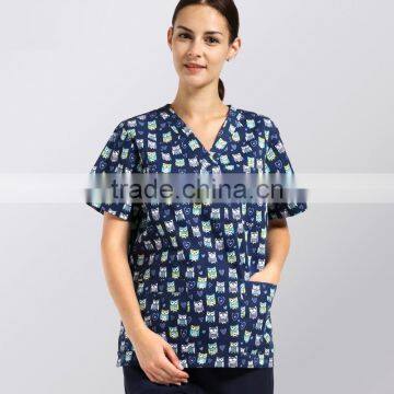 2017 Hospital Clinic Doctor Nurse Printed Medical Clothings Comfortable & Breathable Unisex Medical Scrubs Uniform Set
