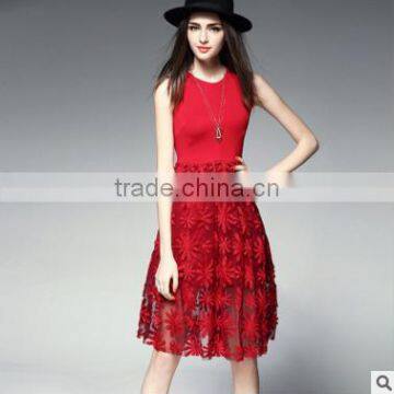 F20051A Round Neck Sleeveless Dress Embroidered Gauze Women Dress photo-3