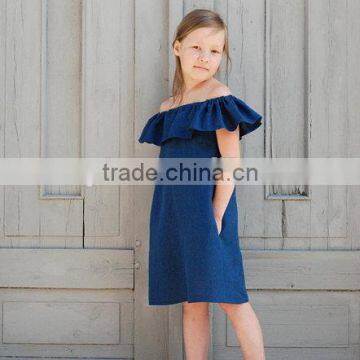 Wholesale Kid Clothing Elegant Summer Girls Dress Off Shoulder Ruffle Dusty Pink Linen Girl Child Dress photo-2