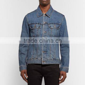 High Quality Endurable Mens Lapel Shawl Collared Button Closured Men's Denim Jeans Jacket With Two Chest Pockets photo-2