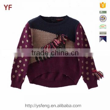 Polka Dot New Design Knitted Kids Pullover Sweater Front Short Back Long Girls Knitwear