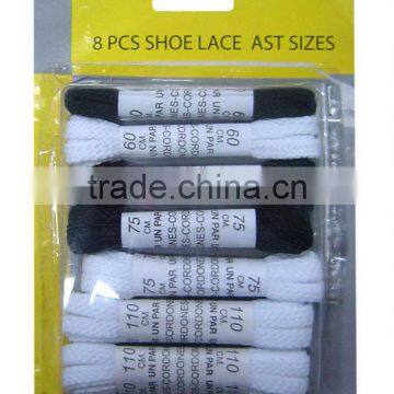 White and black flat metal tip waxed cotton braided shoe laces