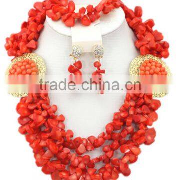 Gold-Plated Melon Seeds Coral Beads with Brooches African Jewelry Set