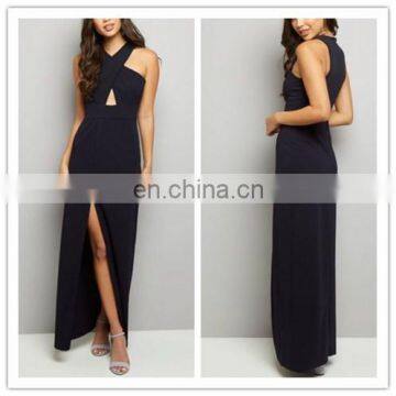 Prety Navy Floor Length Evening Dresses With Cross Strap Front (ED1761708)