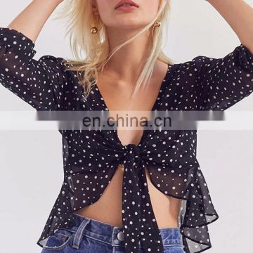 2017 Wholesale China New Designs Summer Casual Sexy Long Sleeve Chiffon Women Blouses