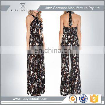 Fashion Sexy Lady Full Print Chiffon Jumpsuit 2016